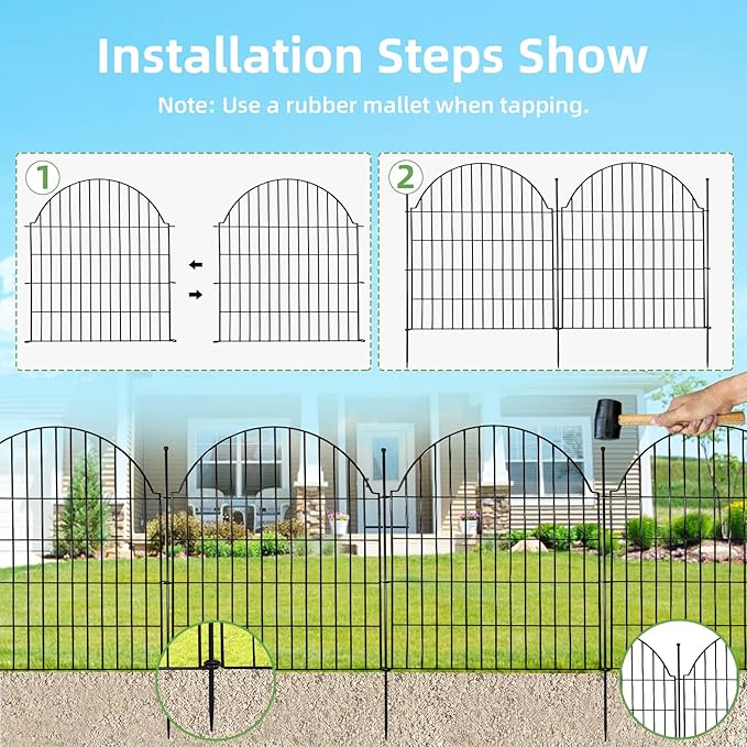 Decorative Metal Garden Fence 5 Panels, 32in (H) x 11.8ft (L) No Dig Dog Fence Outdoor for Yard, Temporary Rustproof Metal Wire Rabbit Dog Garden Border Fencing for Patio
