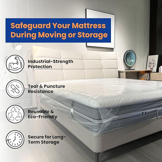 VICMORE Heavy Duty Mattress Bags 2-Pack - 4 Mil Plastic Covers for Moving & Storage, Waterproof, Tear-Resistant Protector Fits Twin XL/Full XL Mattress & Box Spring (Odorless, Recyclable)