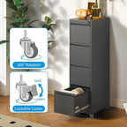 4-Drawer Mobile File Cabinet with Lock and Wheels, Tall Vertical Filing Cabinets Steel Rolling Storage Cabinet for Home Office Legal/Letter/A4 Files, Require Assembly (Black)