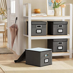 Huolewa File Organizer Box with Lid, Collapsible File Folder Organizer for Office Document Storage, Filing Box with Plastic Slide for Letter Size Hanging File Folders(1 Pack, Dark Grey)