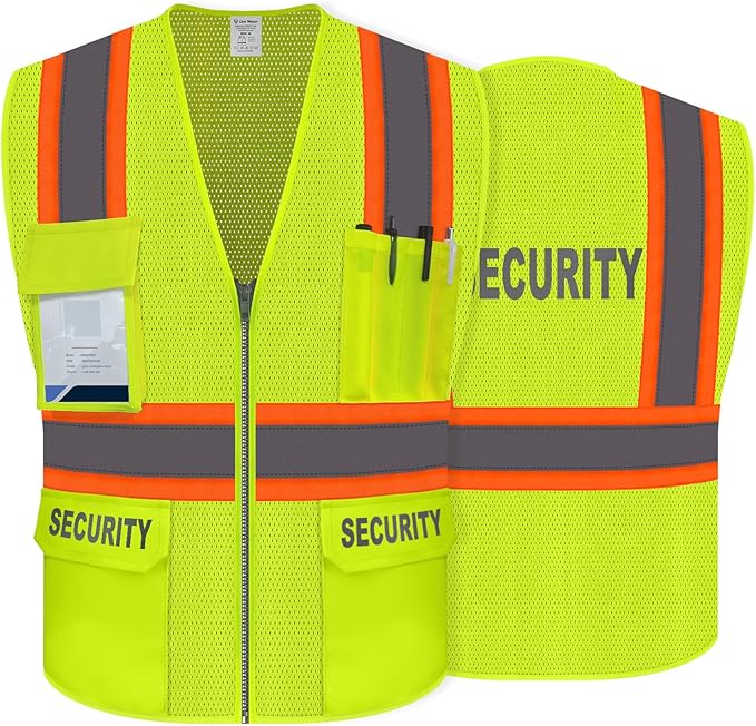 Security Vest for Men Women, Safety Vest for Men Women, Hi Vis Neon Safety Work Wear with Reflective Strip, ANSI Compliant, Yellow, 4XL