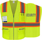 Security Vest for Men Women, Reflective Safety Vest with Pockets, Hi Vis Work Wear with Zipper, High Visibility Apparel, ANSI Compliant, Yellow, 5XL