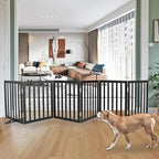 ZJSF Freestanding Indoor Dog Gate for House Foldable Wood Puppy Gate for Doorways Pet Gate for Stairs Extra Wide Pet Fence, Black, 24" Height 6 Panels