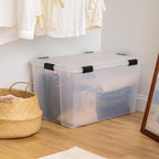 IRIS USA 156 Qt Storage Box with Gasket Seal Lid, BPA-Free, Made in USA - Heavy Duty Moving Containers with Tight Latch, Weather Proof Tote Bin, WEATHERPRO - Clear/Black