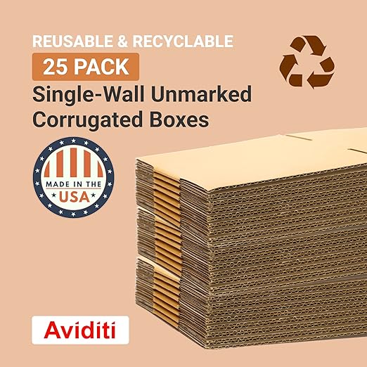 AVIDITI Shipping Boxes Flat 16"L x 8"W x 6"H, 25-Pack | Corrugated Cardboard Box for Packing, Moving and Storage