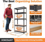 HOMEDANT 5 Tier Storage Shelves Adjustable Laminated Boltless Garage Metal Shelving Unit Heavy Duty Utility Rack Shelf Warehouse Pantry Closet Kitchen (4, (S) 28" W, Black)