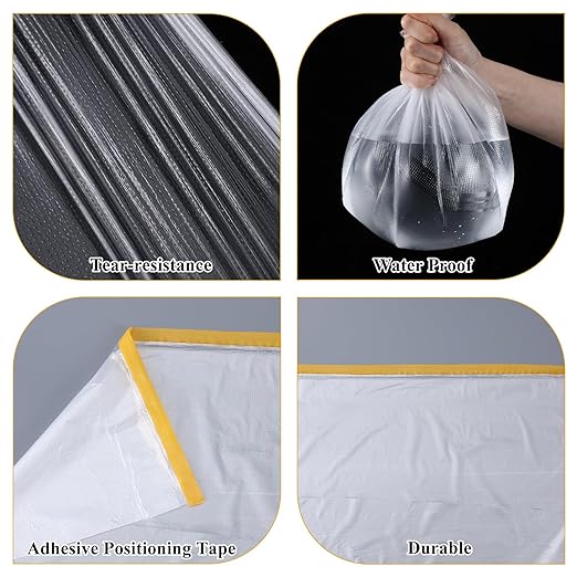4 Rolls 8.8 x 65 Feet Plastic Sheeting Pre-Taped Masking Film Drop Cloth for Painting, Automotive Covering and Appliance Protection
