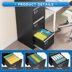 4 Drawer File Cabinet with Lock Metal Vertical File Cabinet Office Home Vertical File Cabinet for A4 Legal/Letter Size Narrow File Cabinet Locked,Assembly Required (Black, 4 Drawers- Vertical)