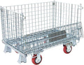 Collapsible Wire Mesh Container with Casters, 32"x20"x24", 1500 lbs Heavy-Duty Steel Storage Bin, Stackable Industrial Material Handling Cart