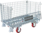 Collapsible Wire Mesh Container with Casters, 32"x20"x24", 1500 lbs Heavy-Duty Steel Storage Bin, Stackable Industrial Material Handling Cart