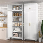 Kitchen Pantry Cabinet, 90" Tall Metal Storage Cabinet, Food Pantry cabinets with Doors and Shelves, Storage Cabinets for Living Room, Dining, White,16" D x 32" W x 90" H, Assembly Required