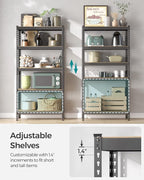 SONGMICS 5-Tier Storage Shelves, Load 2310 lb, Garage Storage, Boltless Assembly, Adjustable Shelving Unit, 17.7 x 35.4 x 70.9 Inches, for Study Shed Basement, Gray and Natural Beige UGLR450G01