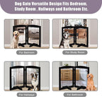 LZRS 2-Panel Freestanding Adjustable Wooden Dog Gate—30” Tall Foldable Pet Barrier with Support Feet, Solid Hardwood & Chew-Resistant Steel Wire for Doorways, Hallways, and Stairs, Black