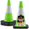 Xpose Safety 18” Lime Green Traffic Cone - 6" Reflective Collar – 4 Pack Premium PVC Safety Cone for Parking, Caution, Construction, Road Crews, Emergency Vehicle - DOT Approved