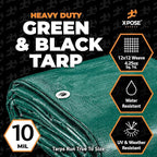 Heavy Duty Poly Tarp 16' x 20' - Bulk Half Pallet (96 Pack) Thick Waterproof, UV Blocking Protective Cover - Reversible Green & Black - 10 Mil Thick Polyethylene - by Xpose Safety