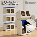 FLEXIMOUNTS 152 QT Stackable Storage Bins With Lids, Collapsible Plastic Storage Bins, Closet Organizers and Containers with Doors and Built-in Wheels For Home, 2 Pack Cubes, Milky White