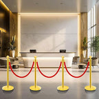 Gold Stanchions with Red Velvet Ropes - 4 Pack Stainless Steel Posts, Fillable PE Base, Crowd Control Barriers for Weddings, Events & Parties (gold-hollow-4PCS)
