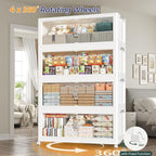 480QT Extra Large Stackable Storage Bins with Lid & Wheels & Doors, 120Gal Foldable Collapsible Closet Organizers, Plastic Cabinet Box Container Drawer for Home Kitchen Bedroom, 4Pack White