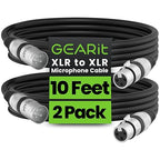 GEARit XLR Male to Female Microphone Cable (10 Feet, 2-Pack) 3-Pin Balanced Shielded Mixer, Recording Studio, Podcast - Black