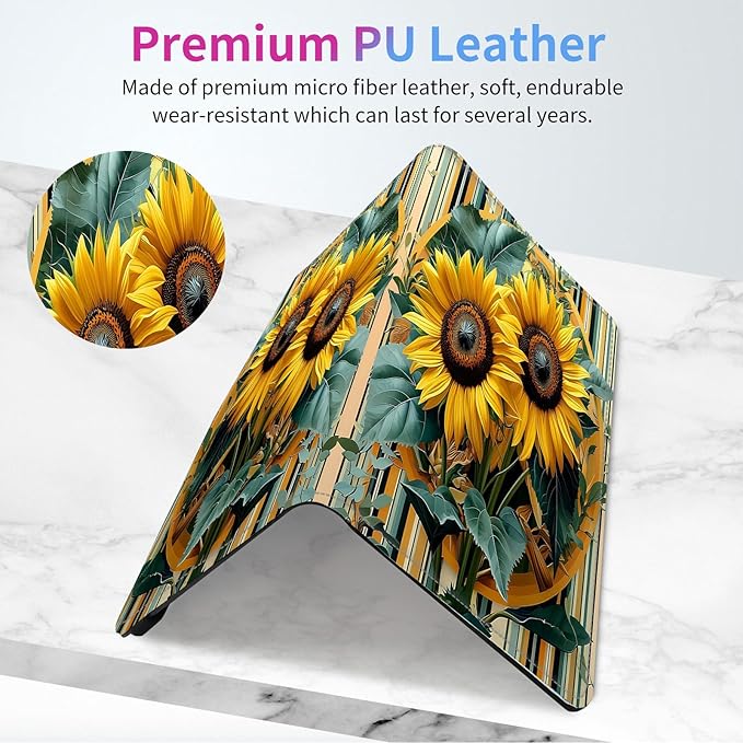 Car Registration and Insurance Card Holder - Sunflowers　strips Leather Document Organizer & Bifold wallet for License, Insurance Cards | Fits Vehicle Glove Box & Visor