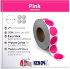 Kenco Color Coding Circle Dot Sticker Labels on a roll (Bright Pink, 2 INCH 500 Stickers)