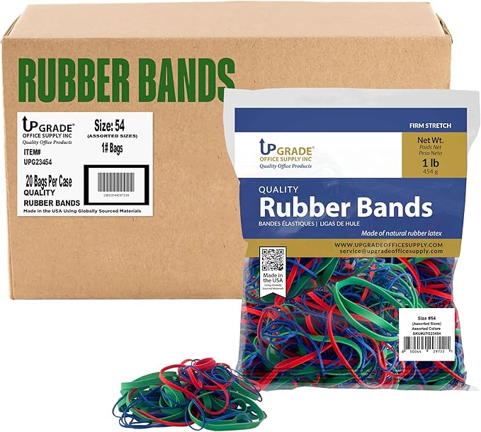 Upgrade Rubber Bands, Assorted Sizes & Colors, 1 lb Bag, USA
