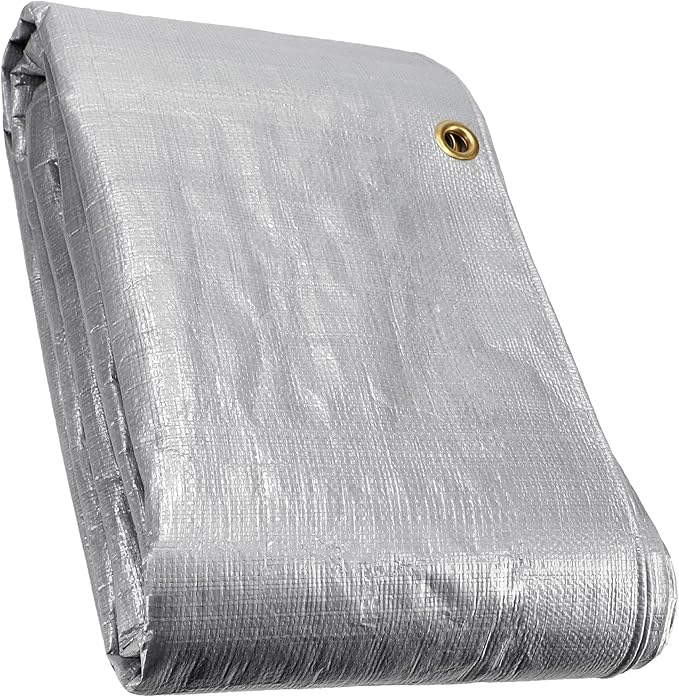 WHITEDUCK Super Heavy Duty Poly Tarp Cover 16 Mil & 10 Mil with Grommets and Reinforced Edges (Brown, White & Silver Black) (Silver Black- 10 Mil, 12' x 16')