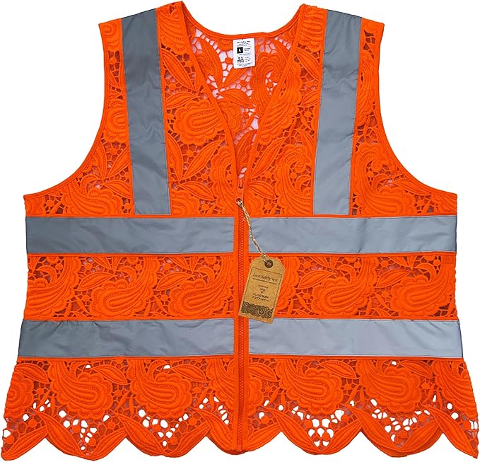 Lace-Mesh Safety Vest for Women & Men - Breathable, High Visibility Vest with Zipper & ANSI Class 2 Reflective Strips