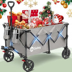 Sekey Collapsible Foldable Wagon with 330lbs Weight Capacity, Heavy Duty Folding Wagon Cart with Big All-Terrain Wheels & Drink Holders. Gray