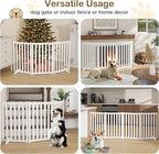 30" Height Tall Freestanding Pet Gate, Solid Wood Folding Safety Fence Wooden Dog Gate with 2 PCs Support Feet Ideal for Stairs, Doorways, Halls, Kitchens, Heavy Duty Gates, 4 Panels, White
