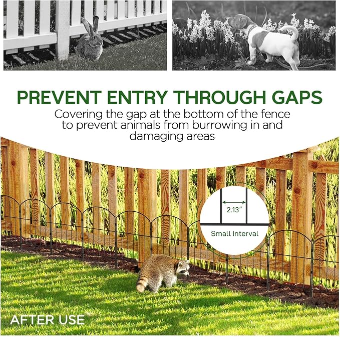 Goovilla Garden Fence, Total 10ft(L) x 24in(H) Garden Fencing Animal Barrier, 10 Pcs Rustproof Metal Fence Panels, Black No Dig Fence, Decorative Garden Fences and Borders for Dogs, Flower Bed, Patio