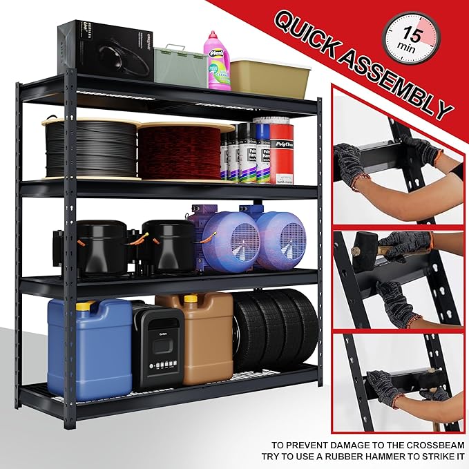 The Atlas 8000LBS Ultra Heavy Duty Garage Shelving, 72”W Storage Shelves, Adjustable NSF Certified Metal Industrial Rack for Warehouse Basement, 72" W x 24" D x 72" H