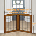 LZRS 2-Panel Freestanding Foldable Wood Dog Gate – Solid Wood & Steel Wire, Chew-Resistant Pet Barrier for Indoor Use, Ideal for Small to Medium Dogs, Cherry