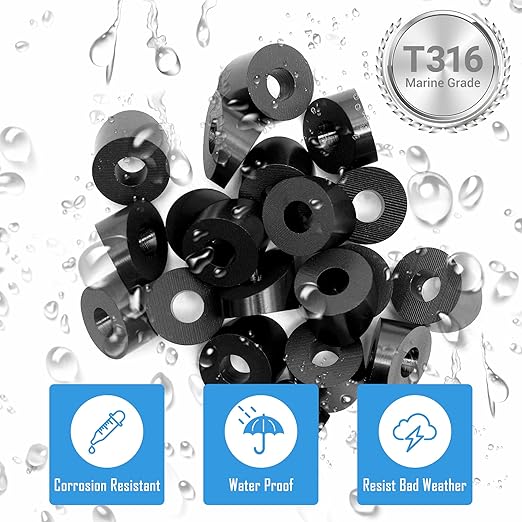 Helffer T316 1/4" 30 Degree Angle Beveled Washer for Metal Post Aluminum Deck Railing, Cable Railing Post, Marine Grade Titanium Plated Stainless Steel, 6.6mm Aperture, 20 Pack