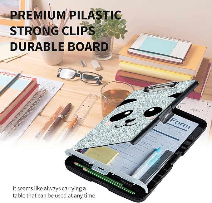 Clipboard with Storage High Capacity Plastic Nursing Clipboards with Pen Holder File Folder Storage Box Clipboard with Heavy Duty Clips for Teacher,Doctor,Offices-Funny Panda