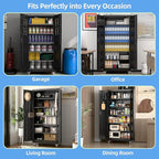 71" H×34" W×18" D Garage Storage Cabinet with Wheels, Metal Storage Cabinet with 5 Adjustable Shelves and Pegboard for Garage Home Office Utility Room,Required Assembly,Black