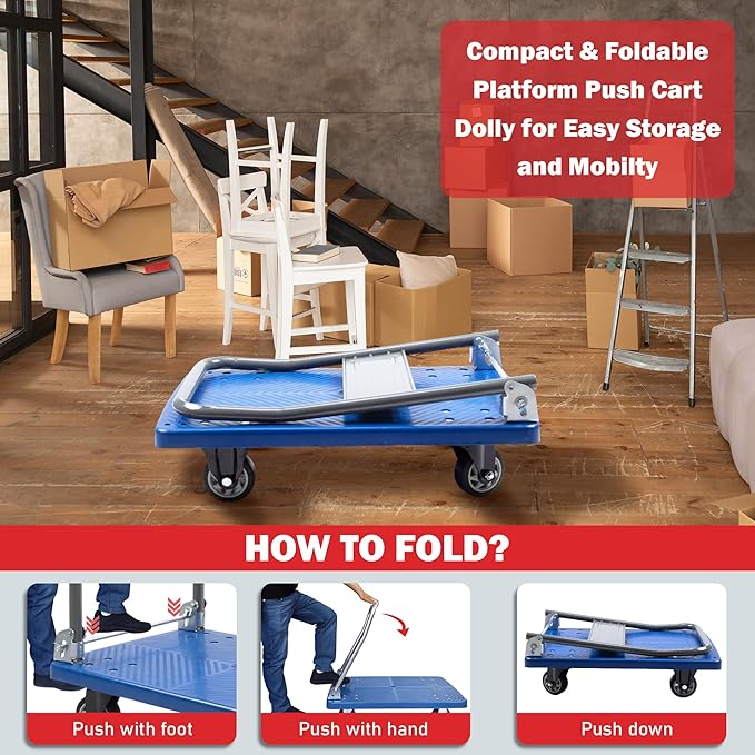 330 lbs Foldable Platform Truck Dolly with Swivel Wheels, Heavy Duty Moving Platform Hand Truck, 28 x 18 x 33.8 inches (PH150PVC)