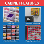 Akro-Mils 64-Drawer Plastic Drawer Storage Cabinet for Garage Organization, Bead Organizer, Building Bricks Storage, Teacher Toolbox, Makeup Organizer, 20" W x 6" D x 16" H, 10164 White