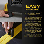 CX Black & Yellow, 4-Tier Heavy Duty Plastic Storage Shelving Unit, 200lbs/shelf (55"H x 48"W x 20"D), for Garage Tools, Basement & Outdoor Organization, Modular Rack