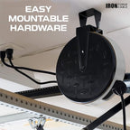 Iron Forge Cable 30 Ft Retractable Extension Cord Reel with Breaker Switch & 3 Outlets Pigtail, Metal Plate Ceiling/Wall Mount Hanging Extension Cord Reel 16/3 SJTW Retractable Cable for Garage & Shop
