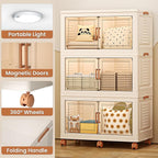 FINCHESCLUB 568QT Large Stackable Storage Bins with Lids, 141Gal Foldable Storage Bins with Doors and Wheels, Collapsible Closet Organizers for Home Office, Christmas Gifts - 3 Pack - Off White