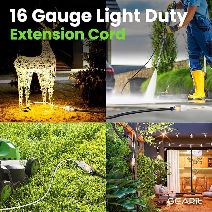GEARit 360 Rotating Plug Indoor Outdoor Extension Cord Waterproof 100ft - 16 Gauge 16/3 AWG, 13A 1625W, 3 Prong Heavy Duty Extension Cord Weatherproof Power Cable for Outdoor Landscaping, Lights, ETL