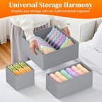 Drawer Organizer Clothes, 24 Pack Drawer Organizers and Underwear Organizer for Nursery, Dividers Clothes Organizer, Closet Organization and Foldable Storage Bins for Socks, Bra, Tie, Grey