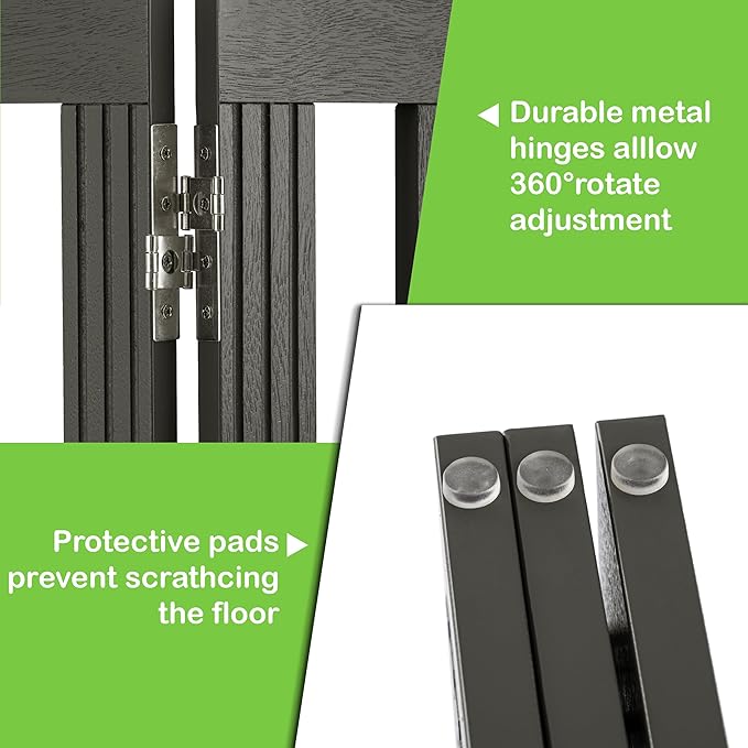 SPIRICH Wooden Freestanding Foldable Dog Gate, Extra Wide Step Over Puppy Gate, 3 Panels, Grey