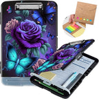 Clipboard with Storage,Heavy Duty Plastic Storage Clipboard with Low Profile Clip,Teacher Must Haves,Office Supplies,Blue Pink Roses Butterfly