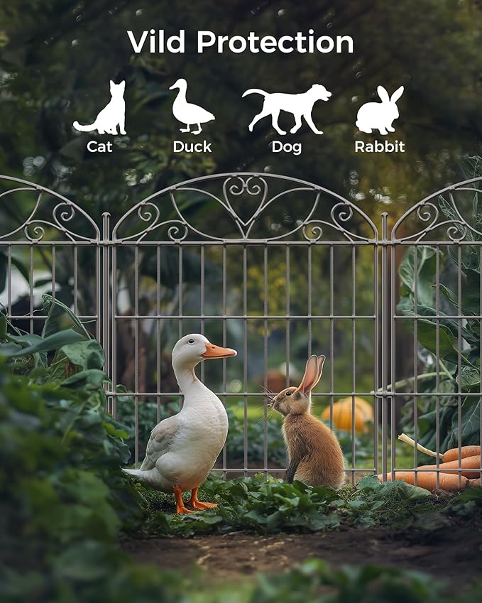 10 Panels No Dig Decorative Outdoor Garden Fence, 40 in(H) X 23.6 ft(L) Animal Barrier Fencing, Rustproof Portable Fence, Temporary Dog Fence Outdoor for Yard, Outside, Backyard, Patio
