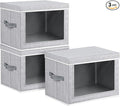 Large Storage Baskets Bins with Lids - Stackable Cube Bins for Closet, 3 Pack Windows Organizer Bins, Home Organizers and Storage for Clothes, CD, Towels, Light Grey