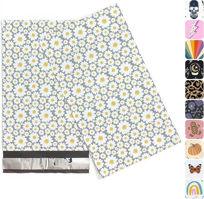 6x9 Poly Mailers – Floral Daisy – Waterproof, Tear-Resistant Shipping Bags with Adhesive Seal – 100 Pack – Package Mint