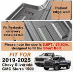 TripleAliners Truck Bed Mat Compatible with 2019-2024 2025 2026 Chevy Silverado/GMC Sierra 1500 Accessories 5'8'' Vehicle Bed Perfectly Flush All Weather Protection TPE Heavy Duty Pickup Cargo Mat