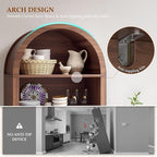 Arched Kitchen Pantry, 5-Tier Arched Cabinet with Fluted Doors, Storage Cabinet with Open & Adjustable Shelves, Versatile Cupboard for Dining Room, Living Room, Walnut